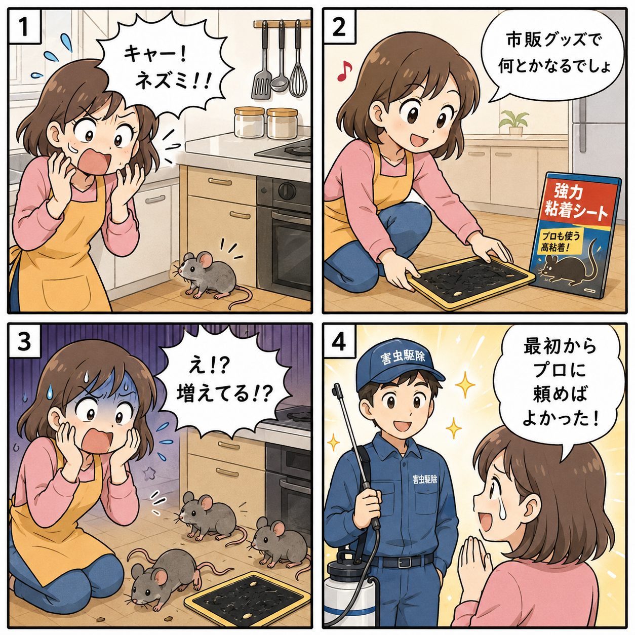 ネズミ4コマ漫画:1匹放置したら大変なことになった