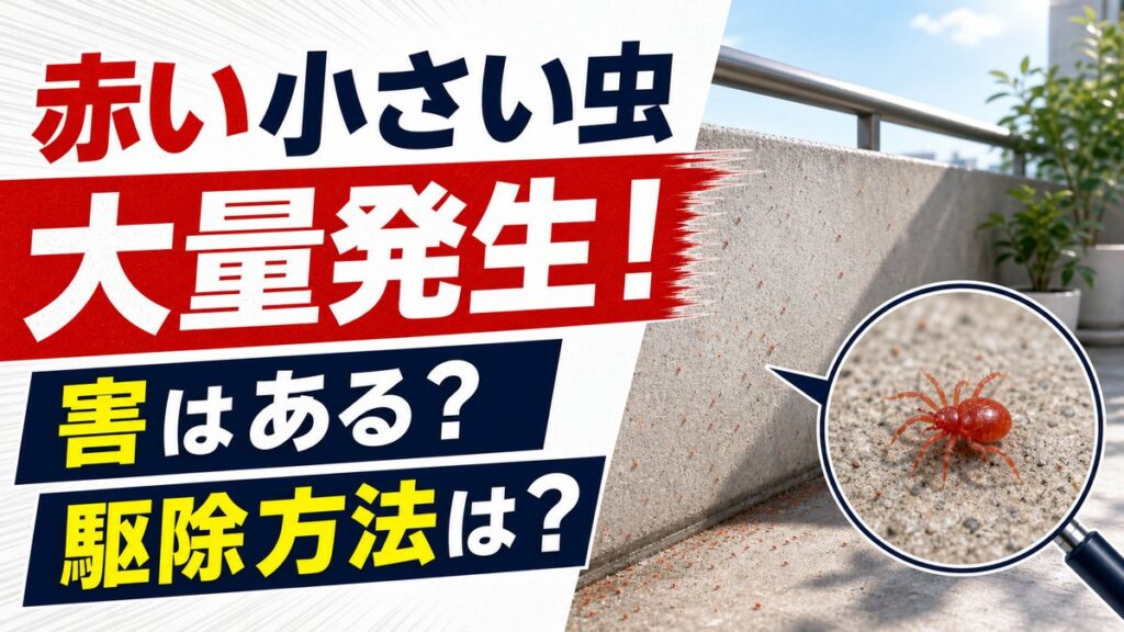 赤い小さい虫が大量発生した時の害と駆除方法を解説するタカラダニ記事のアイキャッチ