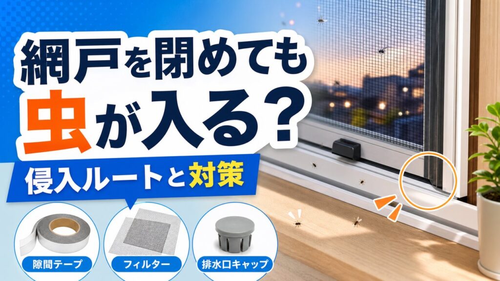 網戸を閉めても虫が入る原因と侵入ルート対策を説明するアイキャッチ画像