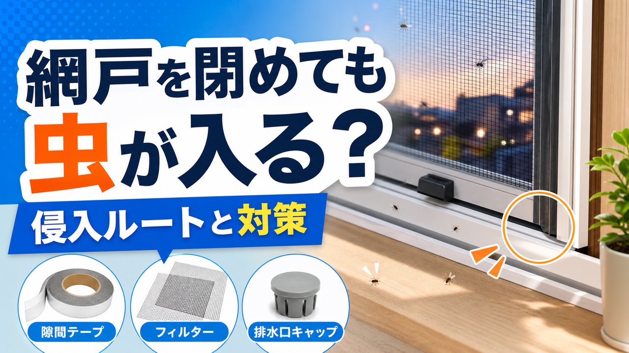網戸を閉めても虫が入る原因と侵入ルート対策を説明するアイキャッチ画像