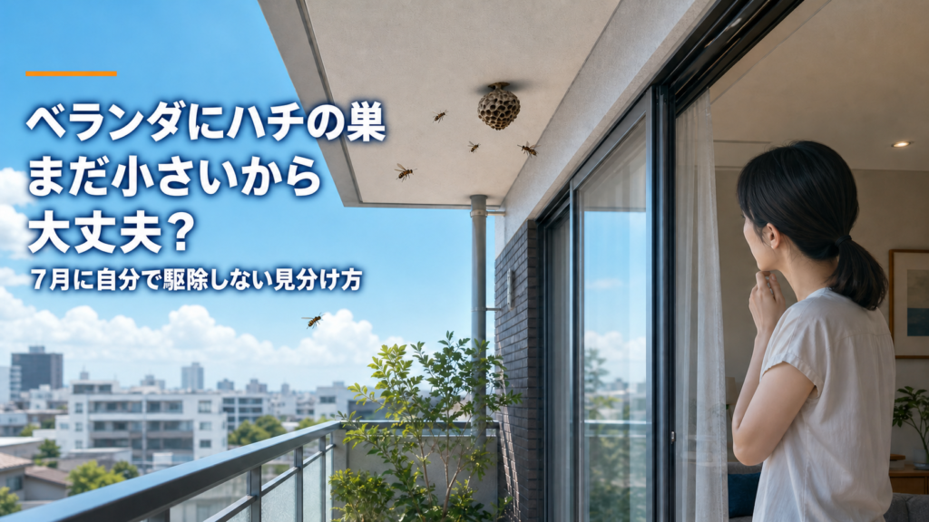 ベランダに小さなハチの巣を見つけた時の注意点を示すアイキャッチ画像