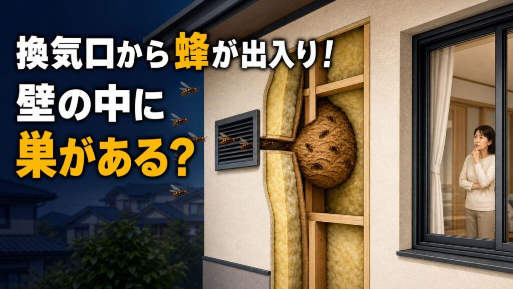 換気口から蜂が出入りし壁の中に巣があるか確認する記事のアイキャッチ画像
