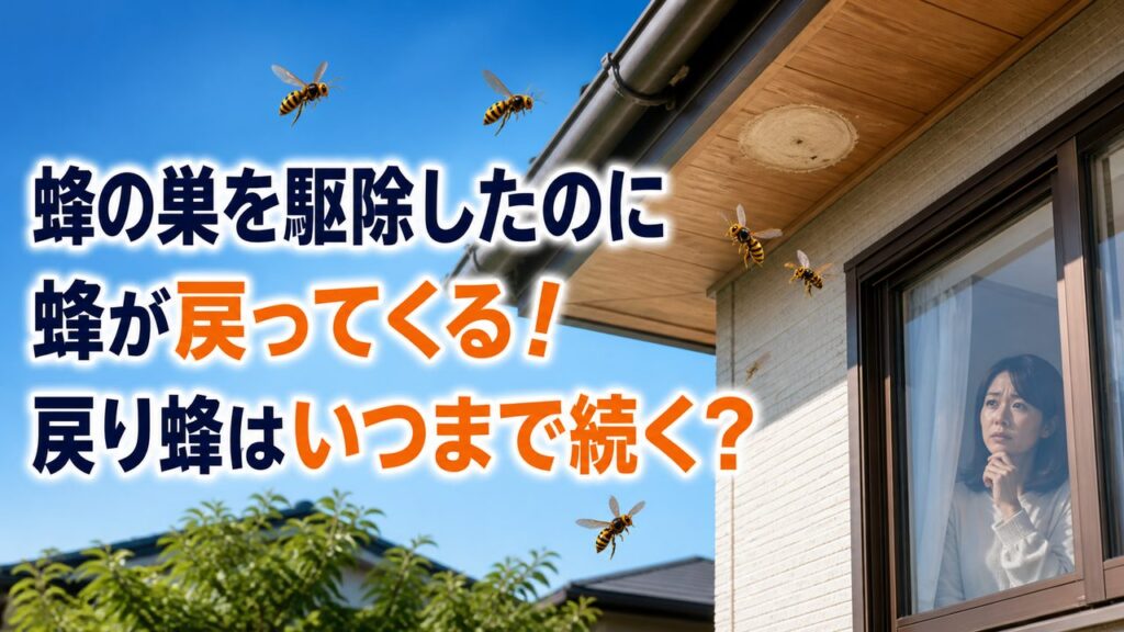 蜂の巣を駆除した後に戻り蜂が飛んでいる様子のアイキャッチ画像