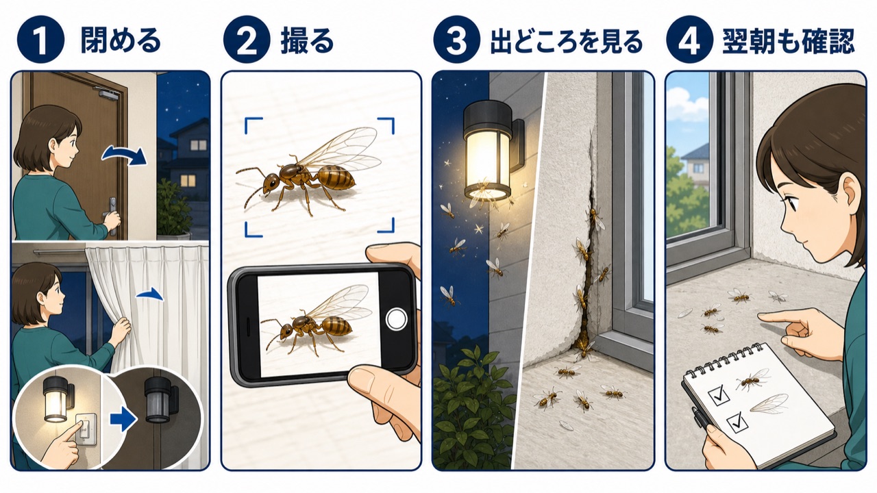 黄色い羽アリを見つけた直後に行う4つの確認手順