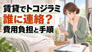 賃貸でトコジラミを疑った時の連絡先、費用負担と手順を確認する住人のイラスト