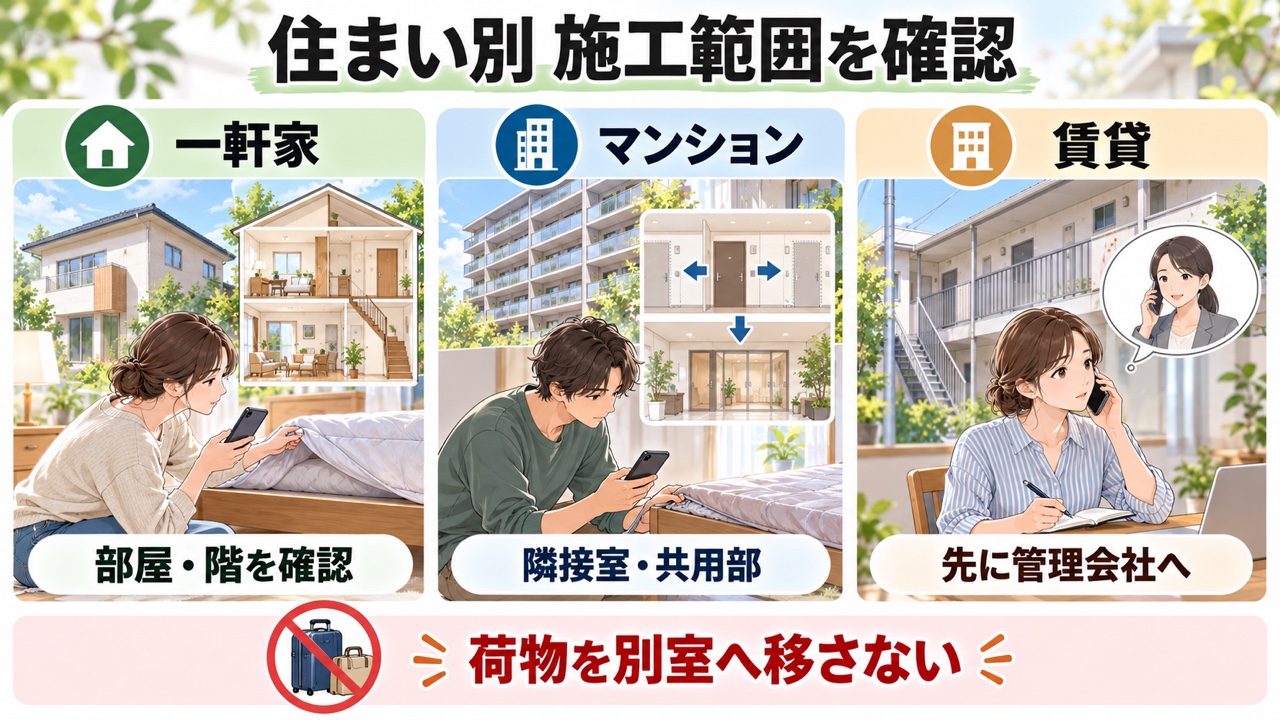 一軒家、マンション、賃貸で異なるトコジラミ駆除の施工範囲
